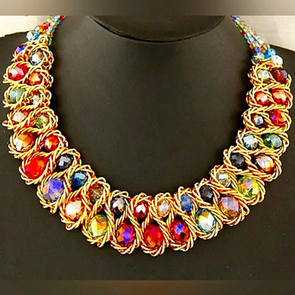 Last One:Gold Stone Statement  Necklace